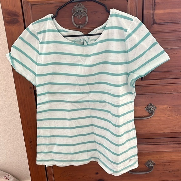 NWOT T By Talbots Women’s Mint Green Striped Tee Tops Size Large - Picture 1 of 6